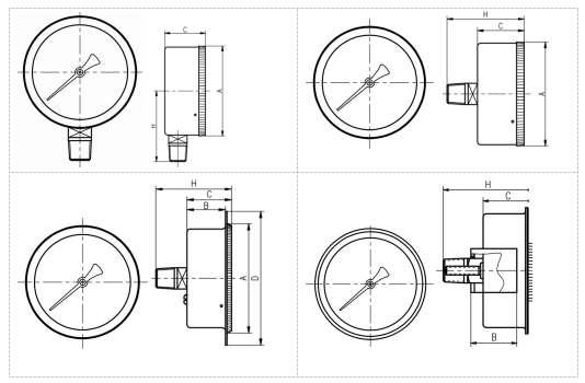 Economical Bourdon Tube Pressure Gauge dimensions