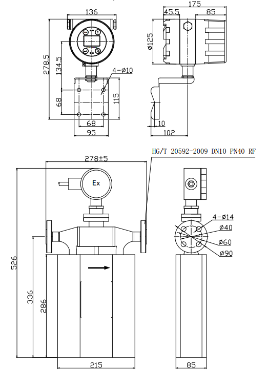 1 inch cryogenic flow meter dimensions