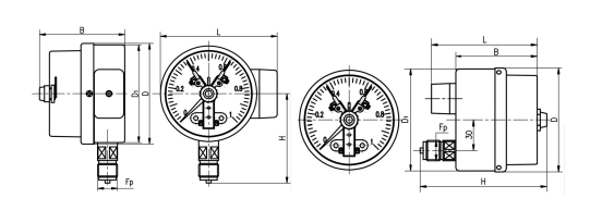 Snap-Action Electric Contact Pressure Gauge dimensions