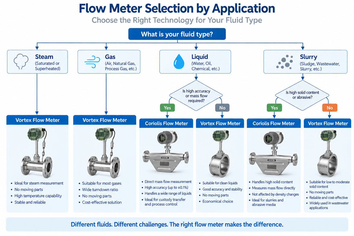 choose vortex or coriolis flowmeter by application