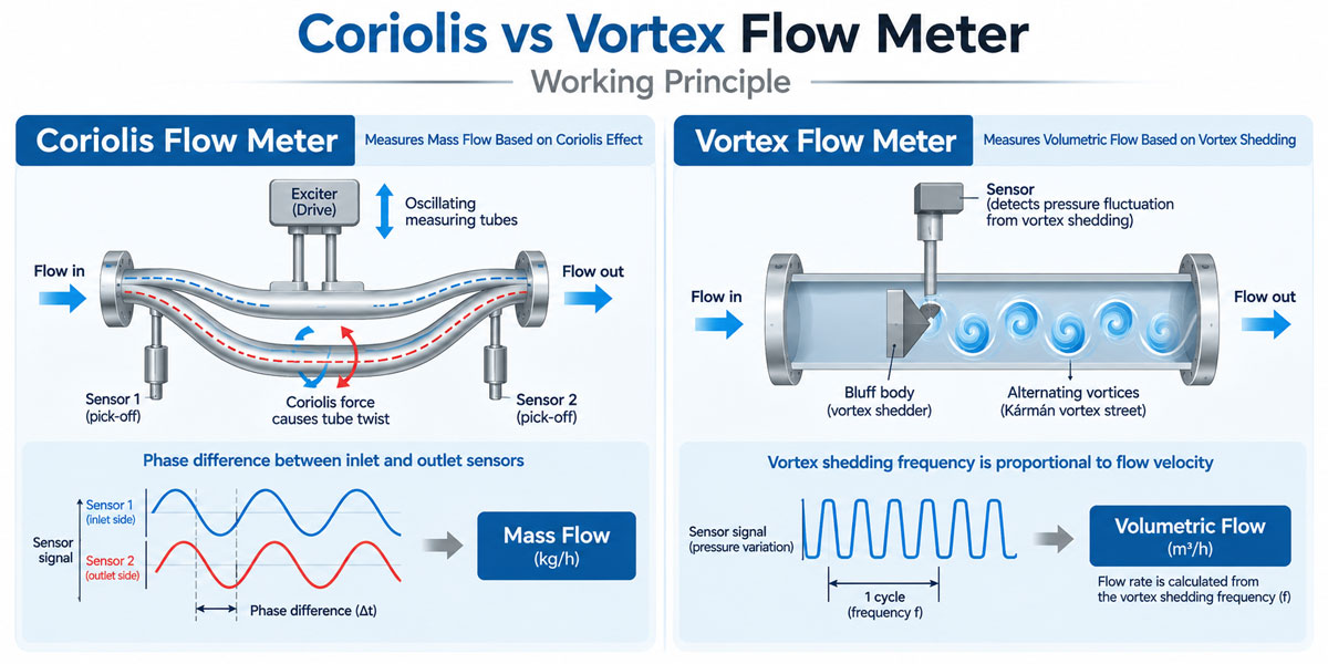 coriolis and vortex flow meter principle