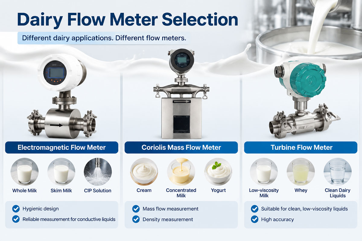 milk dairy flow meter selection chart